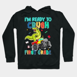 Kids I'm Ready To Crush First Grade Monster Truck Dinosaur Boys Hoodie